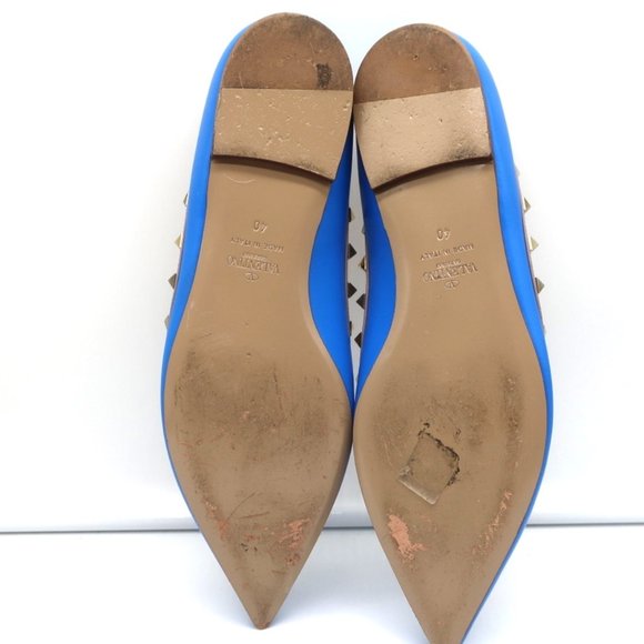 VALENTINO ROCKSTUD BALLET FLATS BLUE & POUDRE LEATHER SIZE 40 POINTED TOE - Picture 12 of 12